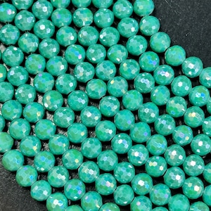 Beautiful Mystic Chinese Crystal Glass Bead Faceted 8mm Round Bead, Gorgeous Iridescent Teal Green Color Crystal Bead, Great Quality Glass