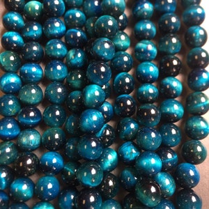 AAA tiger eye bead . Turquoise blue color gemstone beads . Gorgeous tiger eye stone bead . 4mm 6mm 8mm 10mm 12mm. Round bead . 15.5 strand image 6