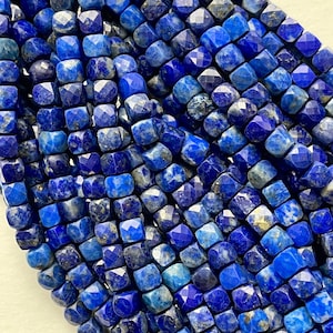 AAA Natural lapis lazuli stone bead . Faceted 4mm cube shape bead. Gorgeous natural royal blue lapis gemstone. Great quality lapis lazuli