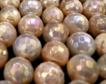 NATURALMystic Moonstone beads 6mm 8mm 10mm 12mm Faceted Round Bead. Gorgeous natural peach color moonstone bead. Great quality gemstone.15.5