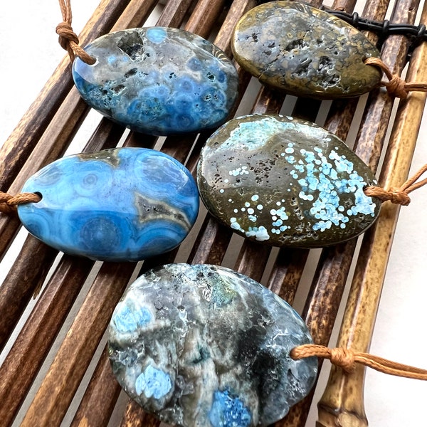 Natural Gemstone Blue Ocean Jasper Oval Shape Pendant 30x42mm Gorgeous Ocean Blue Color Loose Beads Loose Pendants Great Quality Jasper!!!