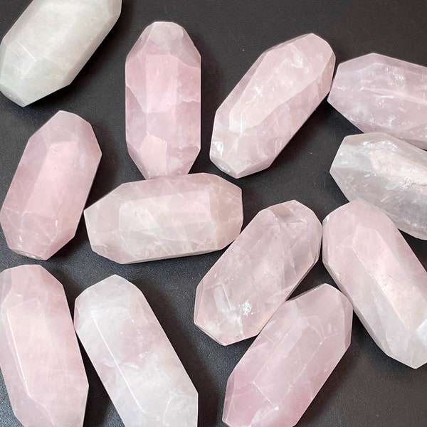 AAA Natural rose quartz gemstone bead. Faceted 14x30mm Barrel Shape. Gorgeous natural rose pink color. High quality gemstone bead!