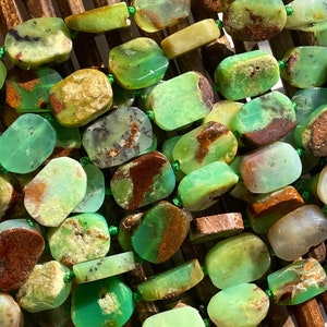 Natural chrysoprase stone bead . 12x16mm rectangle shape. Gorgeous natural green brown color chrysoprase gemstone bead . 15.5” strand .