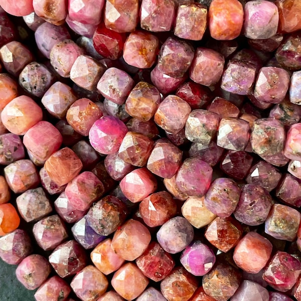 A Natural ruby stone bead. Faceted 4mm cube shape bead. Gorgeous natural dark red ruby gemstone. Nice quality . Full strand 15.5”