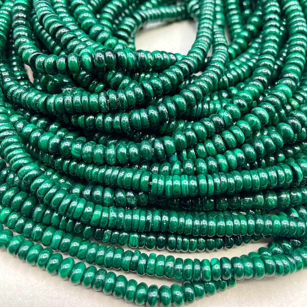 Beautiful Natural malachite stone bead . 3x5mm 3x7mm Roundell shape . Beautiful natural dark green malachite gemstone. Full strand 15.5”