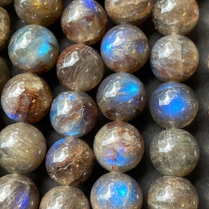 AAA Blue flash labradorite stone bead . 6mm 8mm 10mm 12mm round bead . Gorgeous black brown color with blue flash color gemstone 15.5”
