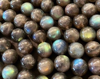 AA Perla di pietra labradorite naturale. Perlina rotonda da 4 mm, 5 mm, 6 mm, 7 mm, 8 mm, 9 mm, 10 mm, 11 mm, 12 mm. Splendido flash arcobaleno su ogni perla di ottima qualità