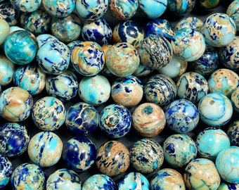 AAA natural sea sediment jasper bead 4mm 6mm 8mm 10mm 12mm smooth round bead. Beautiful blue brown color sea sediment jasper bead.