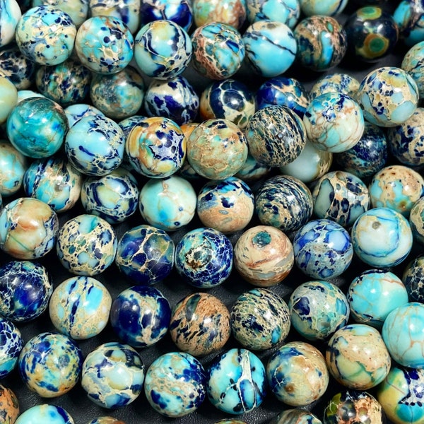 AAA natural sea sediment jasper bead 4mm 6mm 8mm 10mm 12mm smooth round bead. Beautiful blue brown color sea sediment jasper bead.