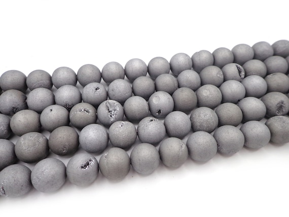 Natural Gray Druzy Agate Beads - 10mm Round Loose Beads, 1 Strand (38pcs), For Jewelry Making DIY - View #9