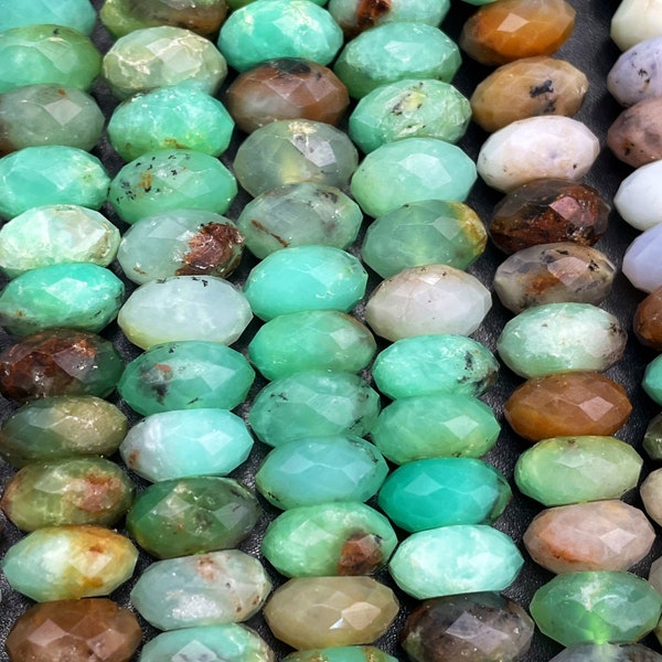 AAA Natural chrysoprase stone bead. Faceted  Roundell shape. Beautiful natural green brown color chrysoprase gemstone bead.