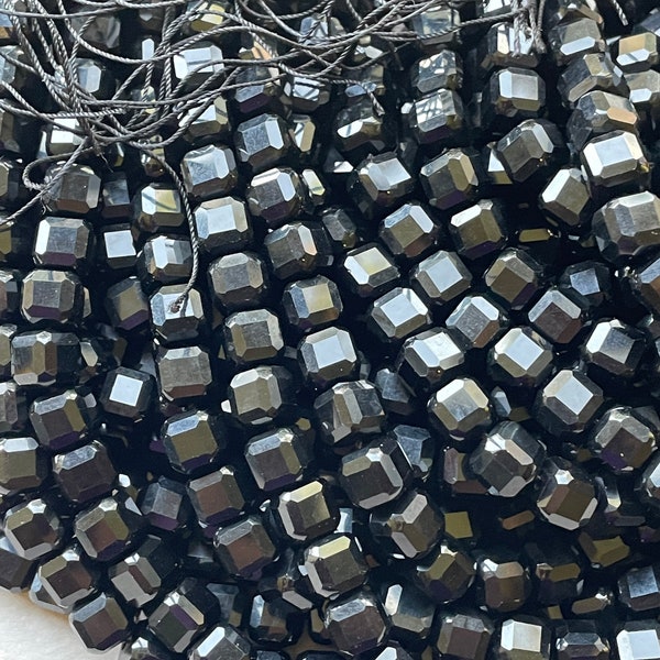 AAA Natural black turmaline stone bead. Faceted 8mm cube shape bead. Beautiful natural black turmaline gemstone. Full strand 15.5”