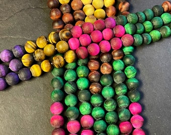 Natural Matte tiger eye stone bead. 4mm 6mm 8mm 10mm 12mm round bead. Pink blue green yellow purple multi color tiger eye gemstone. 15.5”