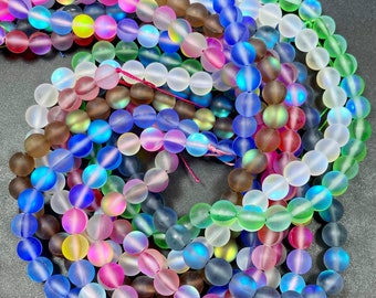 140 Pcs 8 mm Mermaid Glass Beads Bulk Matte Crystal Glass Beads Glass  Frosted Moonstone Beads for Jewelry Making Crafts DIY, Multicolor (Bright  Color)