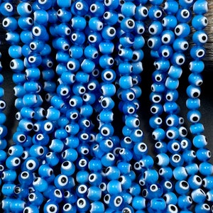 Evil eye glass beads 6mm 8mm 10mm round shape. Lucky eye bead, beautiful turquoise blue color, white and black eye. Full strand glass beads image 6