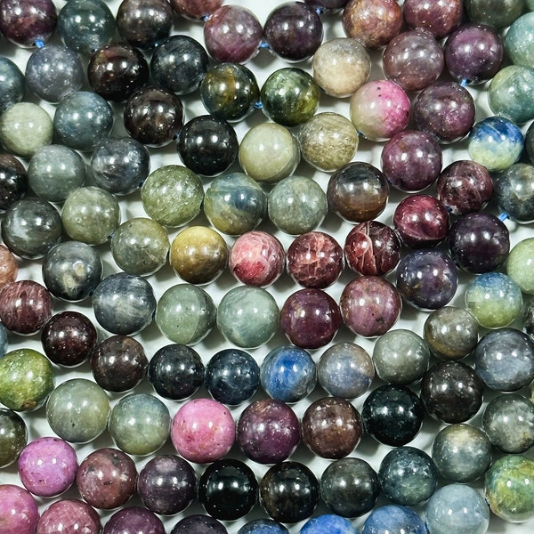 AA+ Perle de pierres précieuses rubis saphir NATUREL 6 mm 8 mm 10 mm Perles rondes, belles perles rubis saphir multicolores brins complets de haute qualité