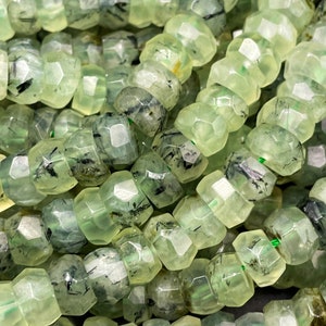 AAA Natural prehnite stone bead. Faceted 5x8mm Rondelle Shape bead . Beautiful natural green color . Super clear . Great quality prehnite