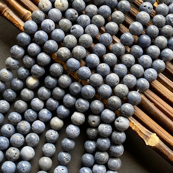 Natural blue Sponge coral . Round 6mm 8mm 10mm blue sponge coral stone bead. Beautiful natural rich blue color gemstone. Full strand 15.5”