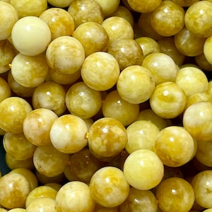 Natural Yellow Jade Gemstone Bead 6mm 8mm 10mm Round Beads, Beautiful Yellow Color Jade Gemstone Bead, Excellent Quality Full Strand 15.5"
