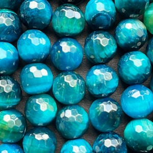 AAA Natural tiger eye stone bead. Faceted 6mm 8mm round bead. Gorgeous turquoise blue tiger eye gemstone bead. Full strand 15.5”
