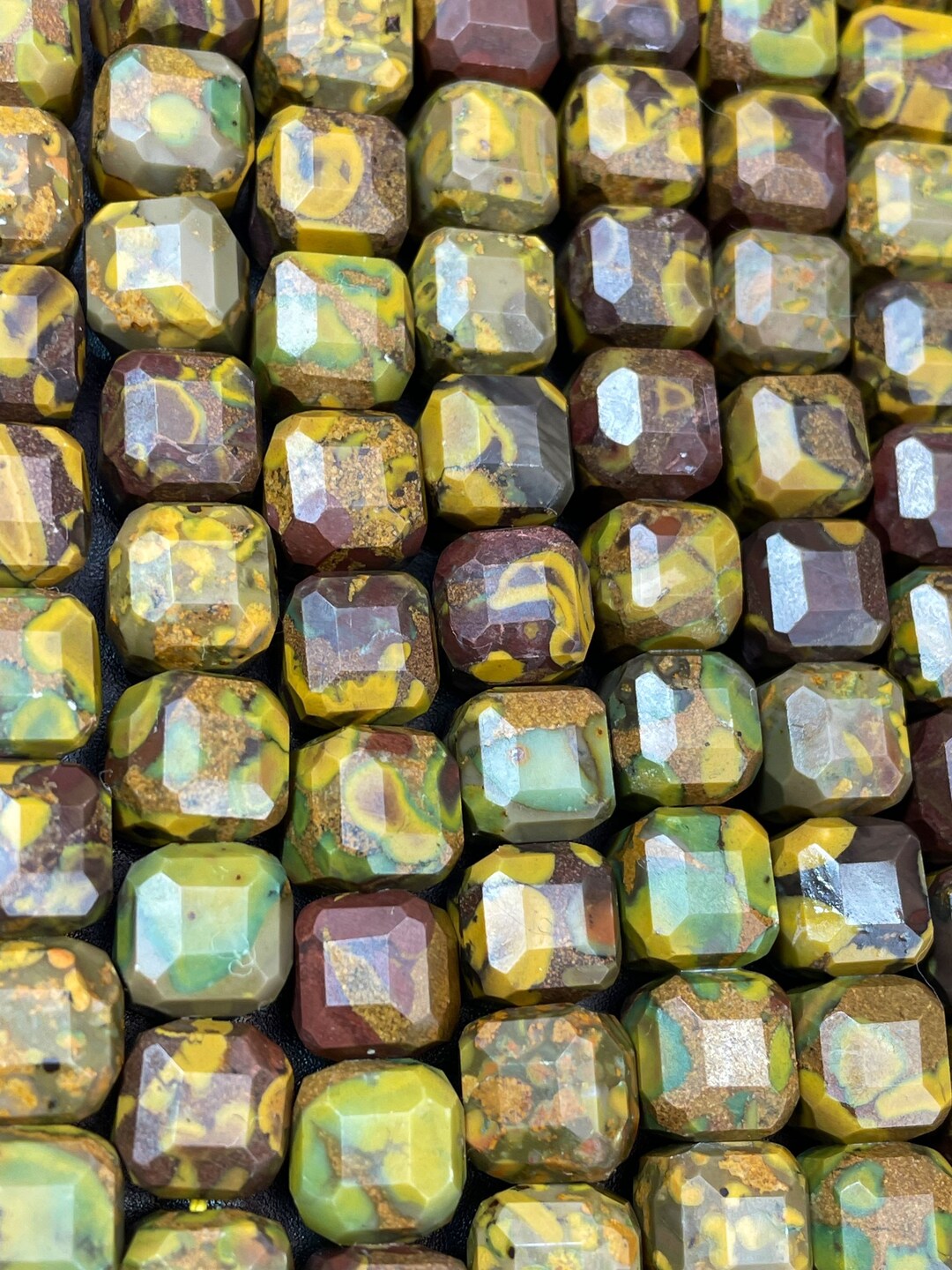 AAA Natural Rhyolite Gemstone Bead. Faceted 9mm Cube Shape Bead ...