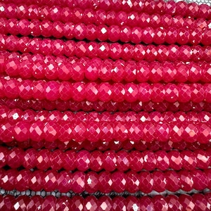 Natural red ruby AAA grade . 4x6mm Micro faceted cut rondelle  Shape . Excellent quality. Natural red ruby gemstone bead . Full strand 15.5”