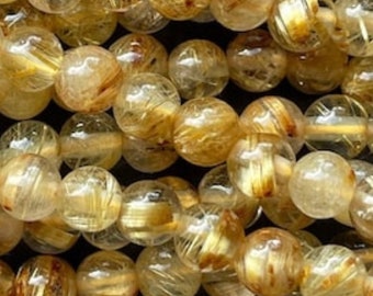 AAA Natural gold rutilated quartz stone bead . 4mm  6mm 8mm 10mm smooth round bead. Gorgeous natural golden yellow color rutilated quartz !