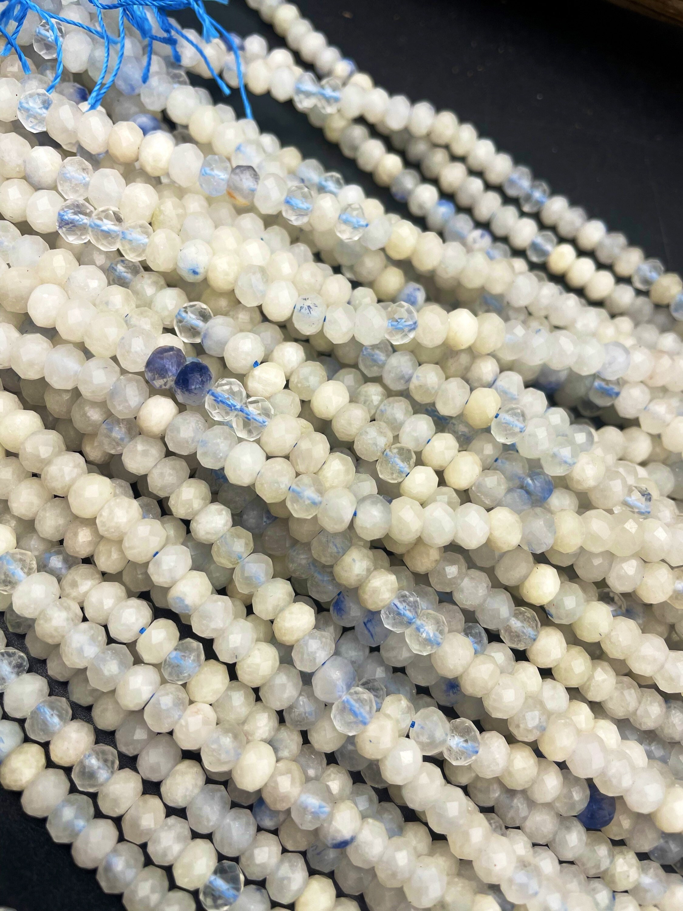 AAA Natural Blue Rutilated Quartz. Faceted 4x6mm Rondelle Shape ...
