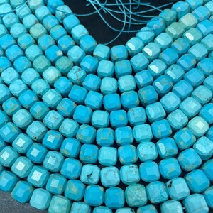 Natural blue howlite turquoise stone bead. Faceted 9mm cube shape bead. Gorgeous turquoise blue color. High quality gemstone bead!