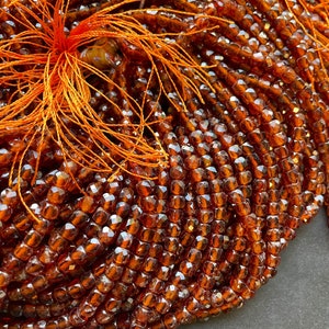 AAA Natural orange garnet stone bead. Faceted 4mm cube shape bead. Beautiful natural brown color garnet gemstone. Full strand 15.5”