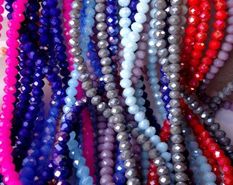 64pcs 6x8mm Faceted Crystal Glass Rondelle Beads – Multicolor, DIY Bracelet Making