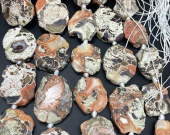 AAA Natural ocean jasper stone bead. 25mm freedom shape . Gorgeous natural brown orange beige color ocean jasper gemstone. High quality bead