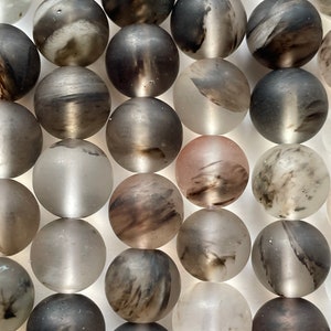 Natural rutilated quartz matte stone bead. Gorgeous natural black clear quartz gemstone bead . Full strand .15.5” strand