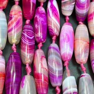 AAA natürliche Botswana Achat Steinperle. 14 x 40 mm Tonnenform. Wunderschöne Pink Farbe Botswana Achat Edelsteinperle. Hochwertige Perle!