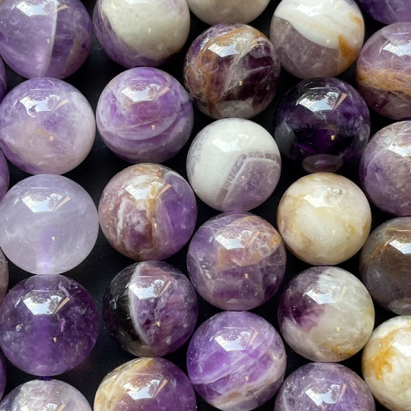 AAA Natural flower amethyst stone bead. 6mm 8mm 10mm 12mm faceted round bead. Beautiful natural purple brown amethyst stone bead 15.5" long.