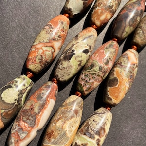 AAA  natural mushroom jasper stone bead. 16x41mm barrel shape bead. Gorgeous natural brown orange color mushroom gemstone bead. 15.5” strand
