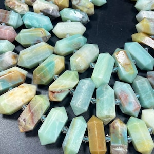 Natural Amzonite gemstone bead. Faceted barrel shape. Graduated. Gorgeous natural sea blue color. Amzonite stone bead. Loose bead . 15.5”