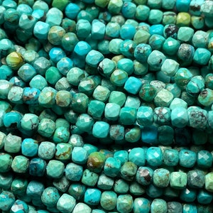 AA natural turquoise stone bead. Faceted 4-5mm square shape bead. Gorgeous natural blue turquoise gemstone bead. Great quality 15.5” strand