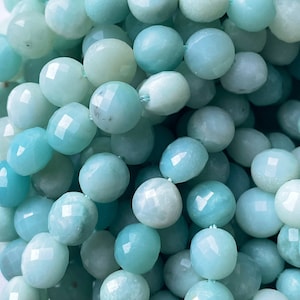 AAA natural amzonite stone bead. Faceted 8mm coin shape bead. Beautiful natural turquoise blue color amzonite gemstone bead . 15.5” strand