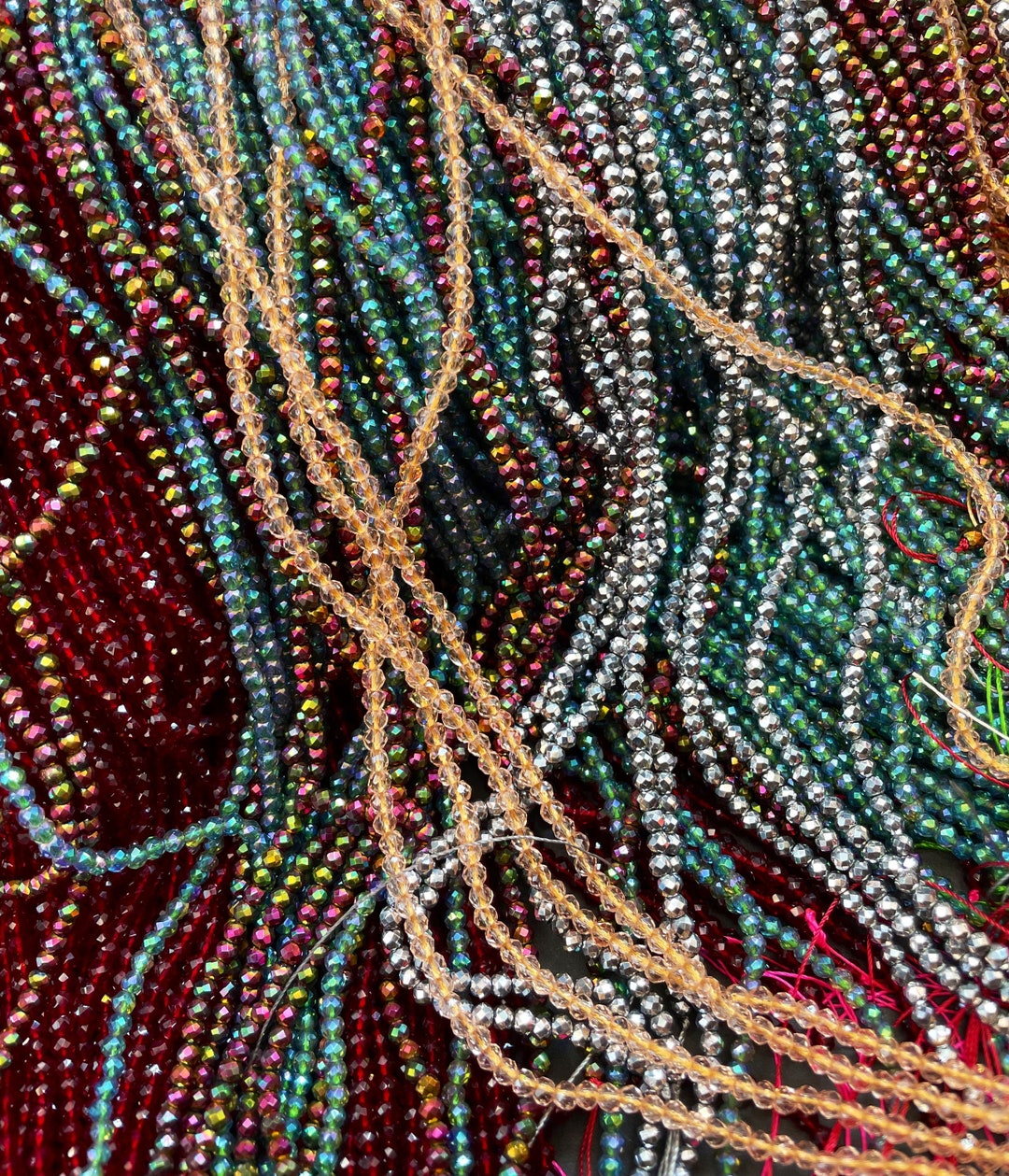 JPM Beads Bulk Wholesale Lot, 10 Line/Strings, Approx 1350 Beads to 1400  Beads, crystal glass