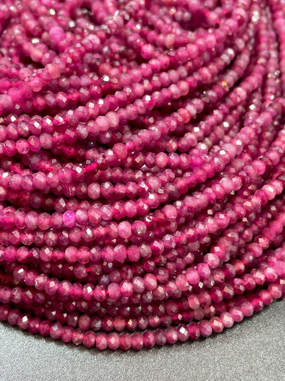 AAA Natural Ruby Gemstone Bead. Faceted 2x3mm Roundell Shape
