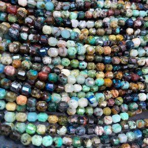 Natural turquoise gemstone bead.faceted 4x5mm cube shape turquoise stone bead. Gorgeous natural blue brown black color natural turquoise