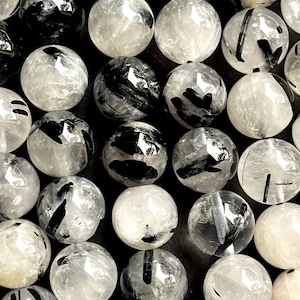 AAA Natural rutilated quartz stone bead. 6mm 8mm 10mm 12mm round bead. Beautiful natural clear color with black rutilated quartz gemstone 15