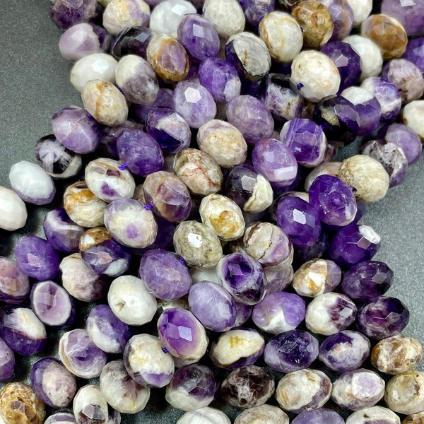 Natural Flower Amethyst stone bead. Faceted 8x11mm rondelle shape. Gorgeous natural purple color amethyst gemstone bead. High quality stone!