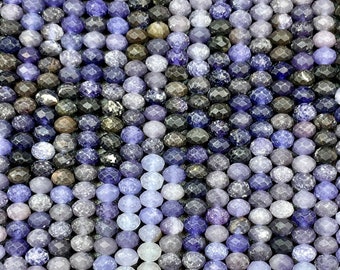 Natural Iolite gemstone bead. Faceted 3x4mm rondelle shape bead. Gorgeous natural blue purple gray color Iolite gemstone bead 15.5" strand