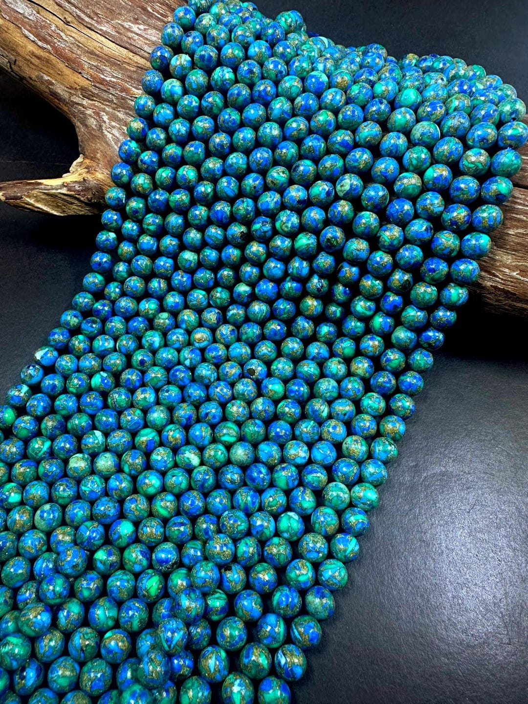 Natural Compress Turquoise With Lapis Smooth Round Shape Gemstone Beads ...
