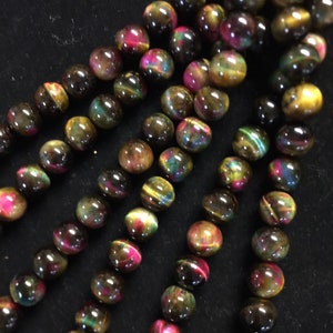 Natural MULTI galaxy tiger eye beads. 4mm 6mm 8mm 10mm 12mm round tiger eye stone beads. Full strand 15.5”. Great for jewelry making