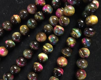 Natural MULTI galaxy tiger eye beads. 4mm 6mm 8mm 10mm 12mm round tiger eye stone beads. Full strand 15.5”. Great for jewelry making