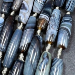AAA Natural Botswana Agate Tube Shape 12x35mm Gorgeous Natural Black Gray Colors Loose Bead Loose Gemstone Loose Agate Full Strand 15.5"