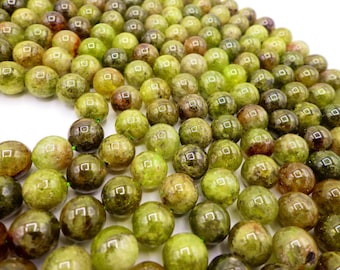Natural Green Garnet Gemstone Beads: Smooth Round AAA Quality